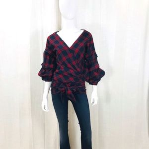 ~Sold~The Impeccable Pig Red and Blue Wrap Tie Flannel